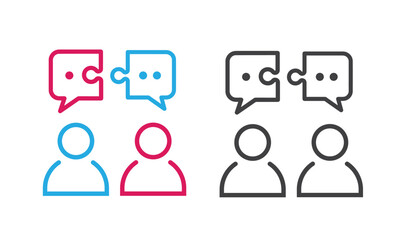 People talking with speech bubble in puzzle.