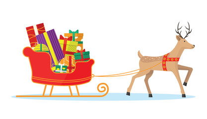 A reindeer is pulling a sleigh with lots of presents for Christmas. © artsquirrel
