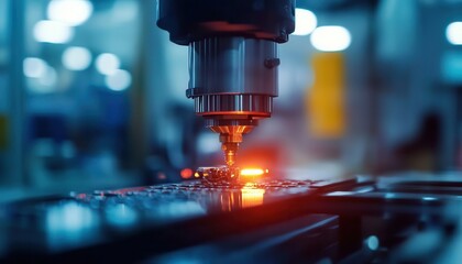 A hightech factory with automated machines producing precision parts, hightech factory, automated production process