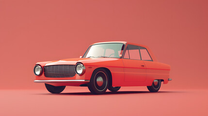 Modern 3D Render of a Funky Cartoon Car Model with Simplified Shapes.
