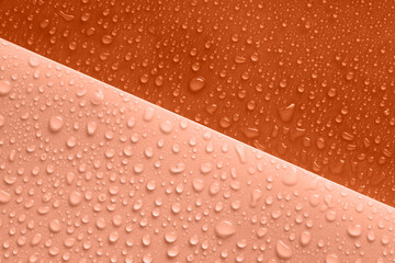 Water drops on color background, above view