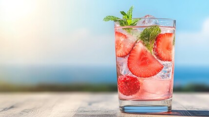 Obraz premium A refreshing summer delight, infused water with strawberries and mint for healthy hydration boost