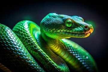Obraz premium The green glowing snake logo embodies creativity and modernity, crafted to enhance brand identity with a fresh and stylish approach to design.