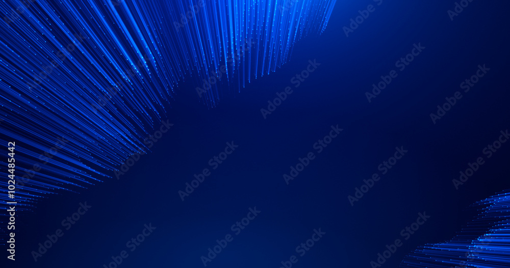Poster abstract technological blue background with bright stripes or lines of particles. futuristic concept