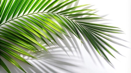 Macro palm leaves leaf shadow on white background