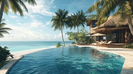 Naklejka premium Tropical Villa with Private Pool Overlooking the Ocean