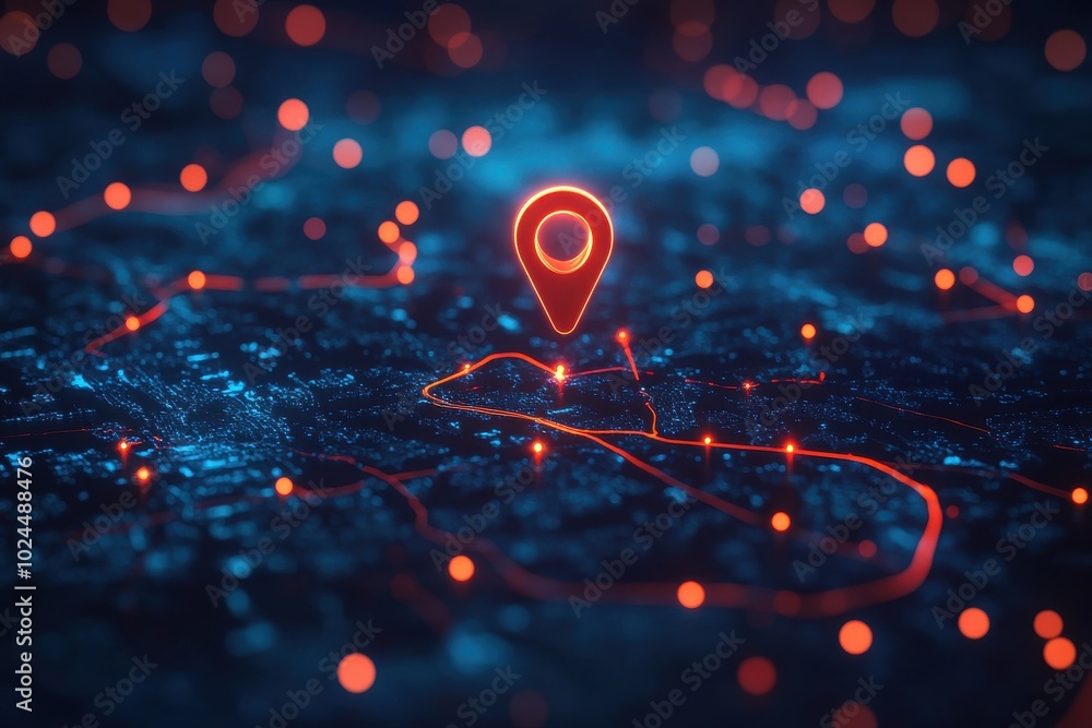 Poster a vibrant image of a 3d map in dark blue tones with illuminated data points