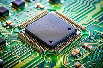 macro photography of integrated circuit on printed circuit board