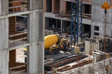 aerial view of construction worker in construction site