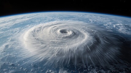 Aerial view of a hurricane swirling over the ocean, showcasing dramatic cloud formations.