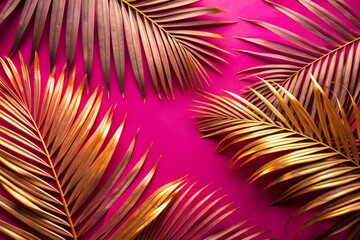 Tropical Miami vibes shine with bold hot pink and gold palm leaves, infusing any decor with vibrant energy and a refreshing atmosphere for bold design lovers.