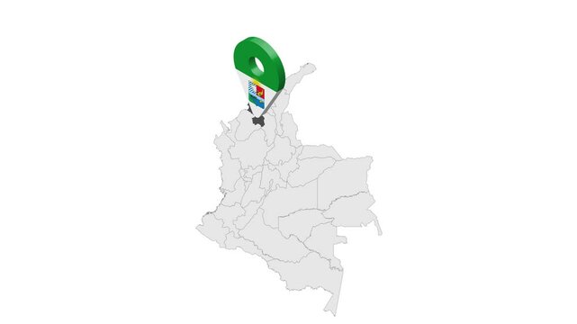 Location Sucre  Department  on map Colombia. 3d Sucre flag map marker location pin. Map of  Colombia showing different parts. Animated map . 4K.  Animated Video