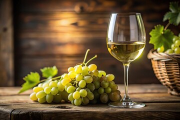 Obraz premium Macro refined glass white wine grapes winery atmosphere