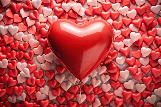 Macro red Valentine heart balloon on paper hearts with keyable matte alpha