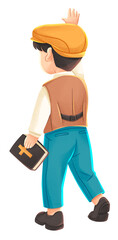 Christian Boy in Greeting Pose From Back View Illustration