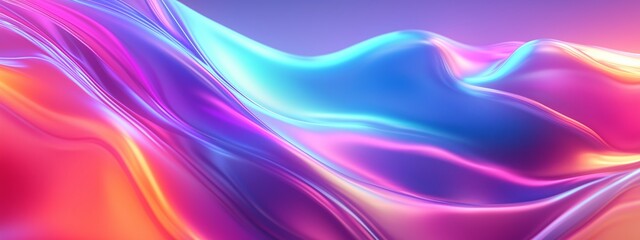 Naklejka premium Vibrant waves of color flow gracefully, creating an ethereal landscape during twilight in a digital art composition