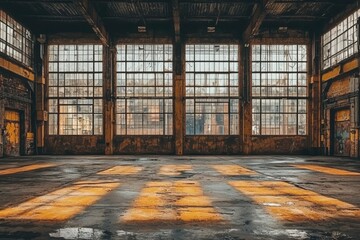 Abandoned Industrial Building with Large Paned Windows