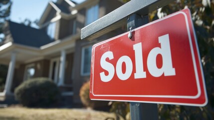 Obraz premium Red Sold Sign in Front of a House