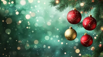 Twinkling Christmas Ornaments on Evergreen Branches