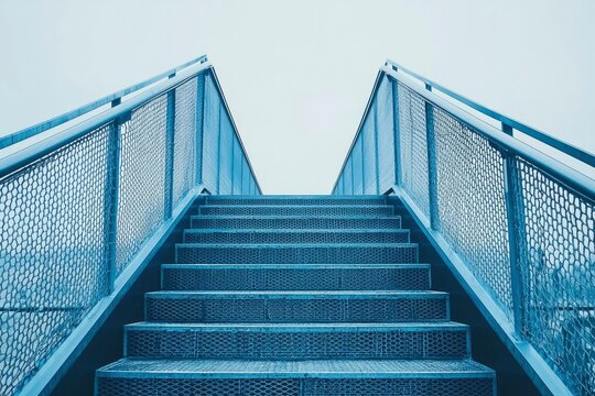 Metal Staircase with Wire Mesh Railings Leading Upwards