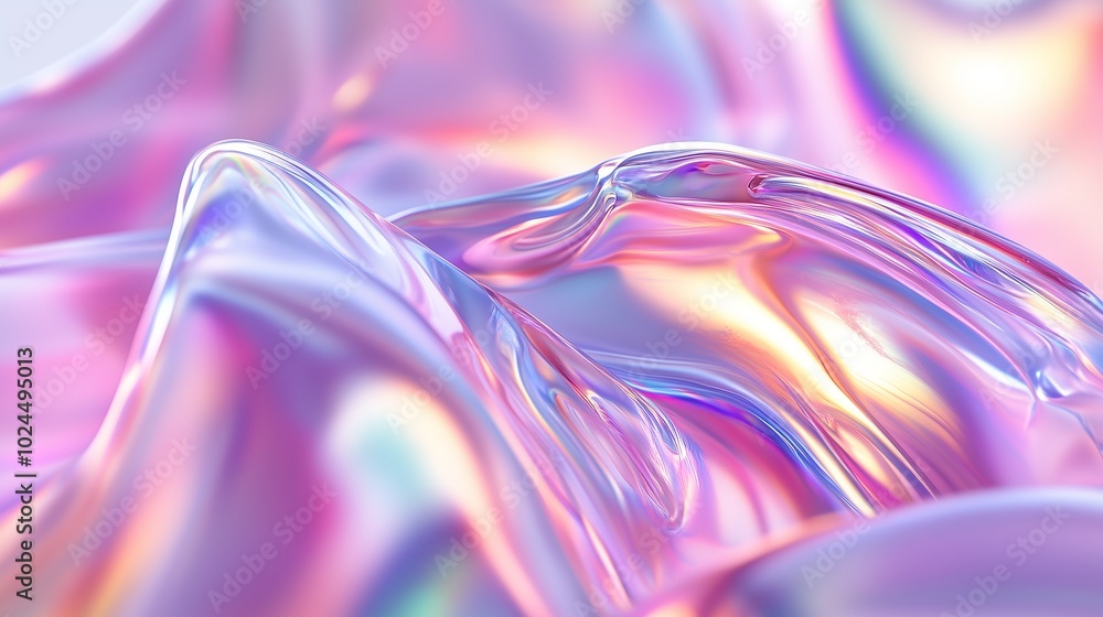 Poster colorful abstract waves of translucent material reflecting light in a harmonious display of pink and