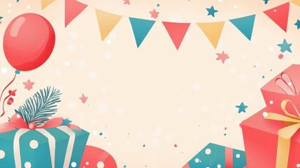 Fototapeta premium Festive Holiday Celebration Background with Gifts, Balloons, and Decorations
