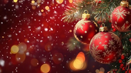 Festive Christmas Ornaments with Sparkling Lights and Snowfall