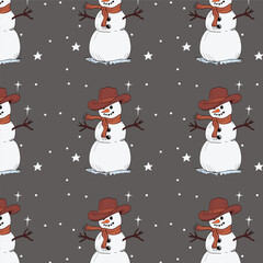 Simple vector seamless patterns with western cowboy snowman. Art & Illustration