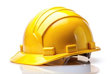 Macro shot of a yellow helmet on white background