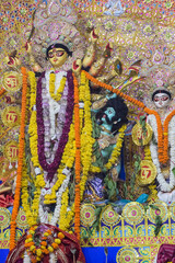 Goddess Durga with traditional look in close up view in Jhilmil Colony Delhi, Durga Puja Idol, A...
