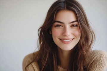 Naklejka premium Beautiful woman smiling, isolated on white background