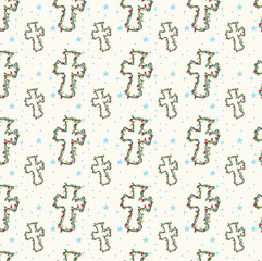 Simple vector seamless patterns with cross Jesus Christmas lights. Art & Illustration