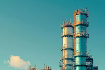Fototapeta premium Two Industrial Towers Against a Blue Sky