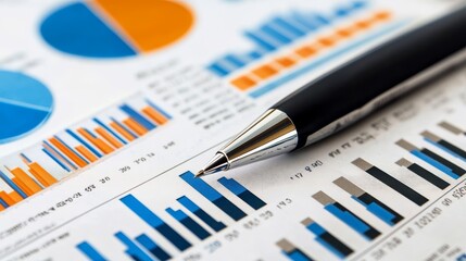 Fototapeta premium Financial insights, pen and graph depict data analysis strategic planning on paper