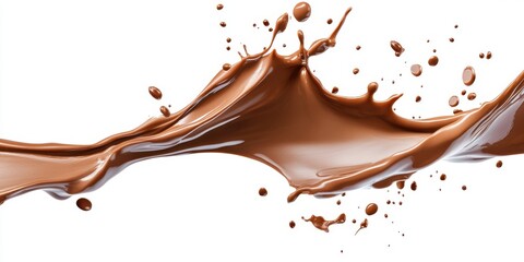 Chocolate splash panorama banner isolated on white background with clipping path