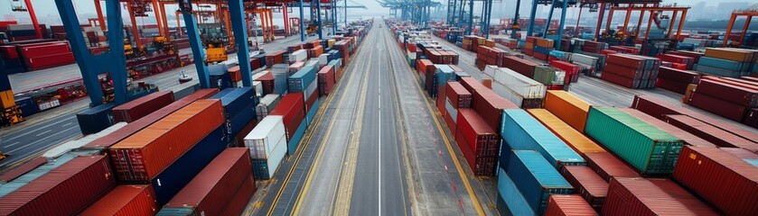 Fototapeta premium Imposing row of shipping containers highlights global trade and logistics numerous