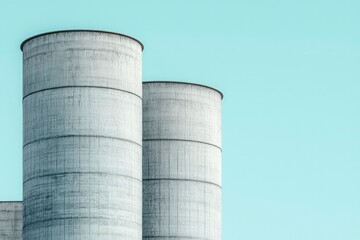 Two Concrete Cylinders Against a Blue Sky
