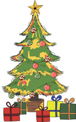 Christmas tree with decorations. Art & Illustration
