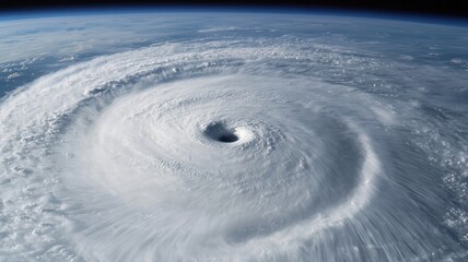 Hurricane formation viewed from space, swirling clouds and eye, dramatic natural phenomenon.
