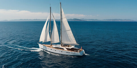 Sailing sailboat yacht in the sea, concept of tourism and rich lifestyle. 