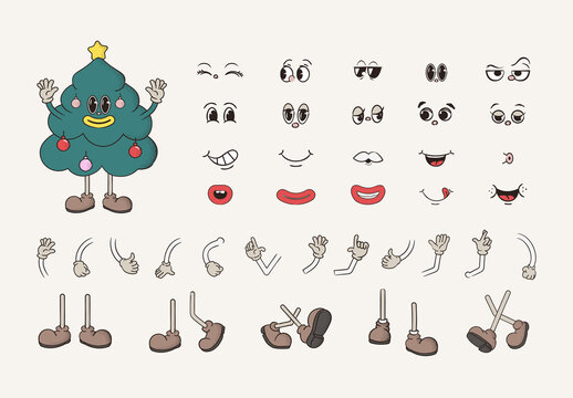 Christmas Tree Character Kit Retro Theme Mascot