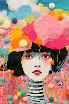 portrait of a abstract girl with wool, vintage, retro