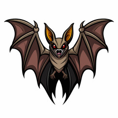 A fierce and menacing bat illustration with sharp teeth and glowing red eyes, perfect for Halloween decorations, gothic designs, or spooky imagery.
