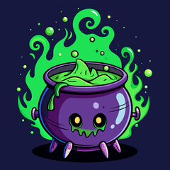 A cute and spooky cauldron bubbling with green potion, perfect for Halloween decorations, spooky designs, and adding a whimsical touch to any project.