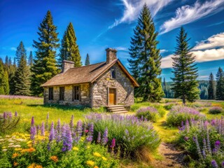 Fototapeta premium Discover the Pioneer Cabin in Oregon, where rustic charm meets stunning natural beauty, creating the perfect retreat for relaxation and adventure in the great outdoors.