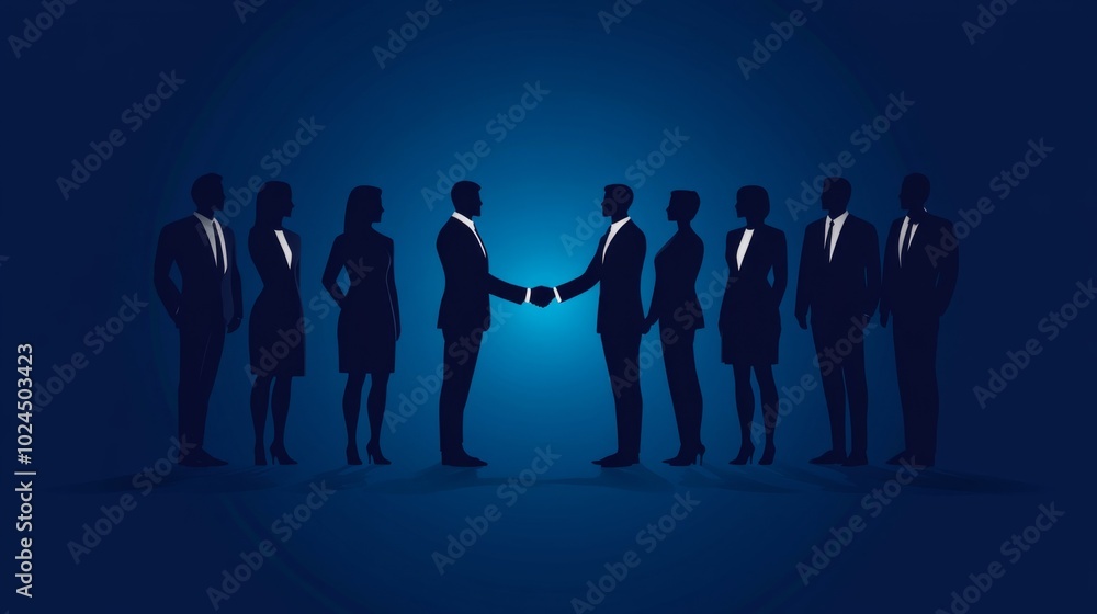 Poster a group of people are shaking hands in a business setting