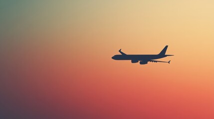 Fototapeta premium Soaring in the Vibrant Skies: A Silhouetted Airplane at Sunset