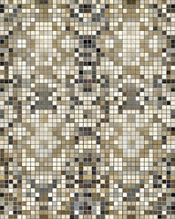 Abstract Beige Mosaic Pattern:  A seamless, symmetrical design featuring a captivating array of beige, brown, and gray square tiles. Ideal for backgrounds, textures, and design projects. 