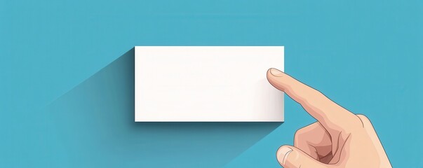 Fototapeta premium Hand pointing to a blank white card on a blue background, symbolizing choice and decision-making concept