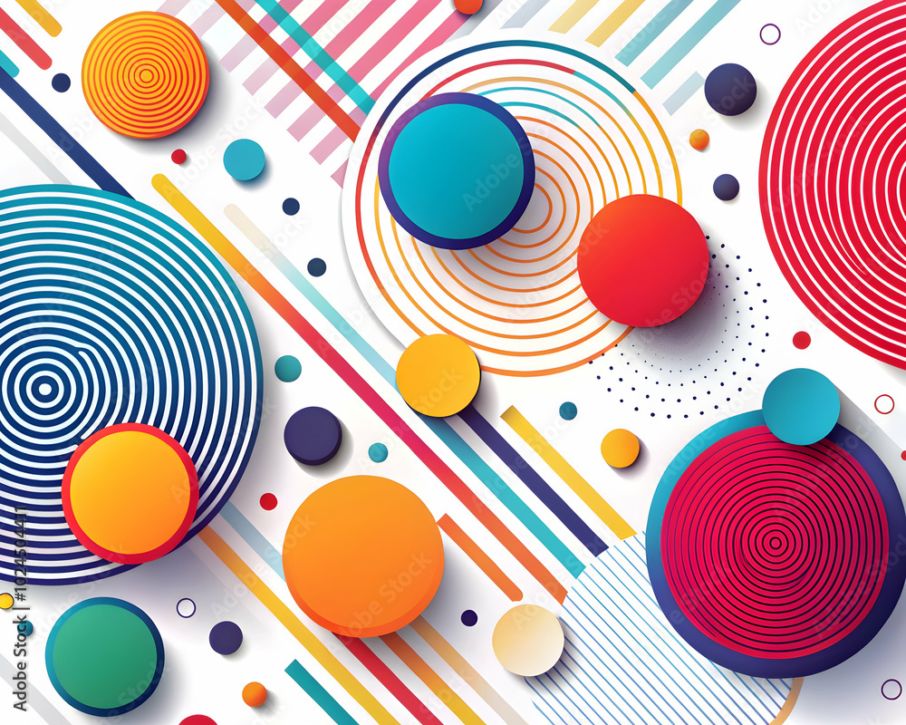 Poster abstract geometric pattern with colorful circles and lines